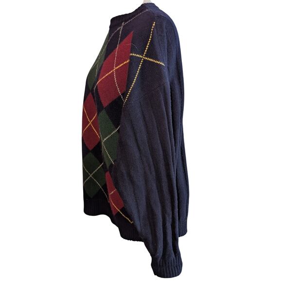 Womens Pendleton 100% Virgin Lambswool Argyle Crewneck Sweater Blue Green XL - Picture 2 of 5